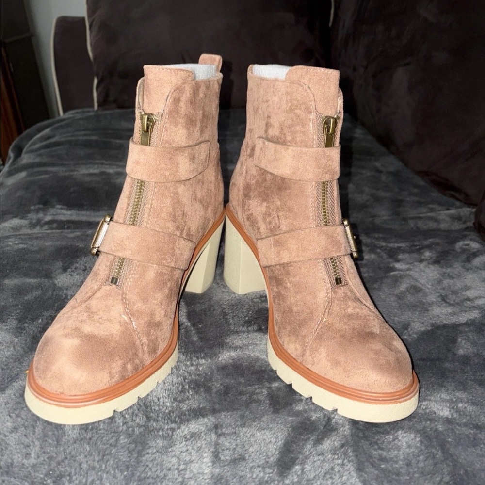 NWOB-Pierre Dumas Faux Suede Brown Heeled Boots